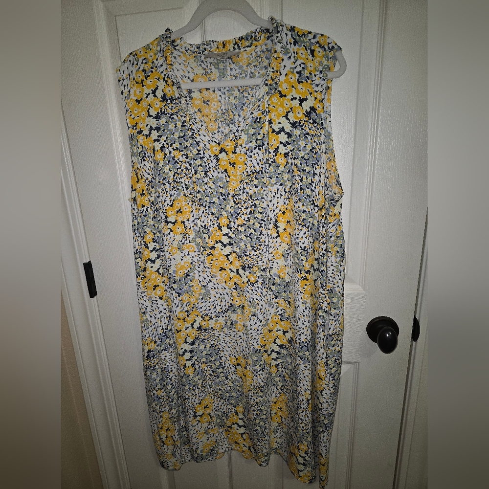 LOFT Yellow and Blue Sleeveless Sundress Casual Midi